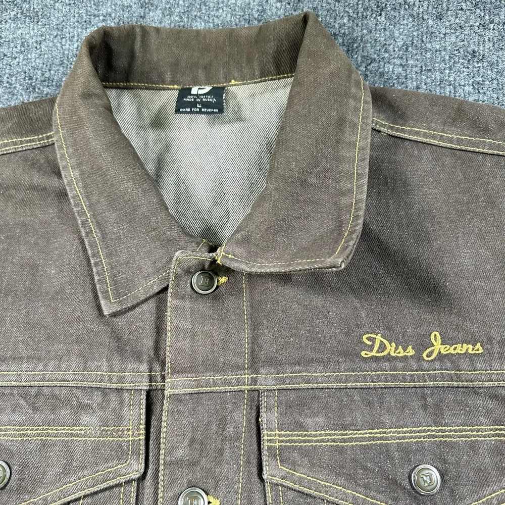 VTG DISS JEANS Jacket Men's L Brown Oversize‎ Baggy Denim Hip Hop Streetwear 90s